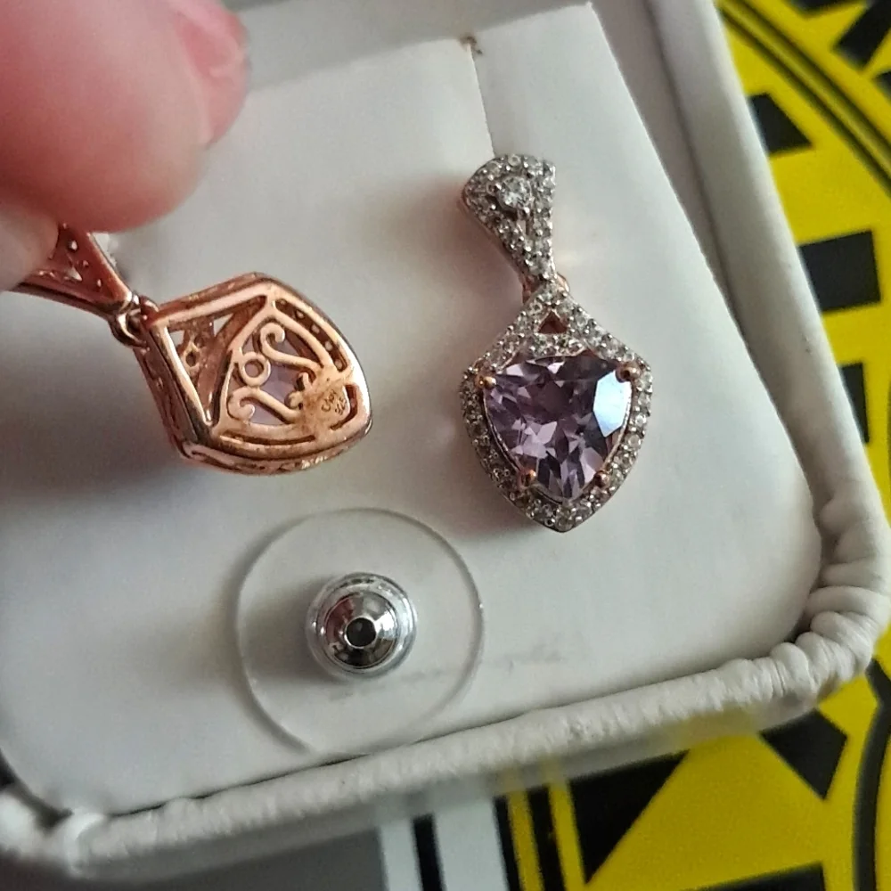 Amethyst and Natural White Zircon Accented Earrings. - Picture 6 of 9